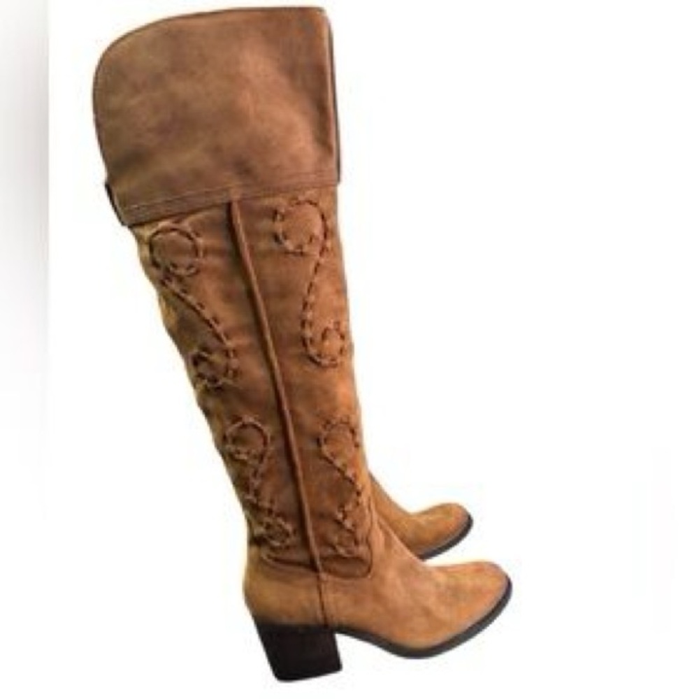 Carlos Santana 7.5 NOBEL Suede Leather Tall OTK Tan Zip Boho Western Boots